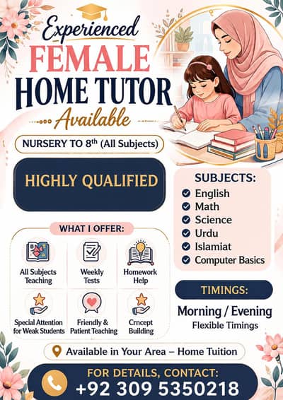 Female home tutor available