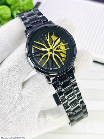 MEN'S YELLOW BLACK CHAIN STRAP ANALOGUE WATCH