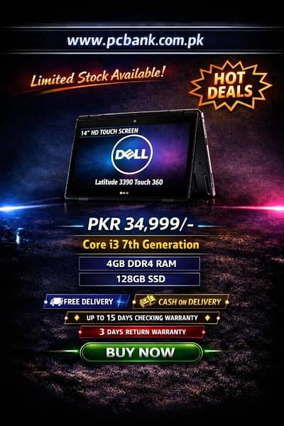Dell Latitude 3390 i3 8th Gen 13" HD Touch 4GB RAM 128GB SSD Used Lapt