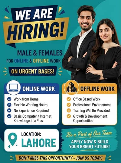 Hiring males and females on urgent bases.