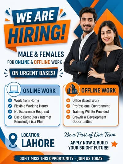 Hiring males and females on urgent bases.