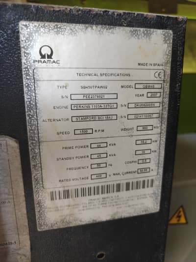 Pramac GBW-45 Perkins 45 kVA Silent Generator – Stamford Alternator