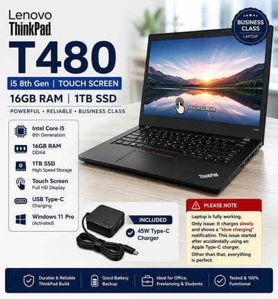 Lenovo ThinkPad T480 i5 8th Gen | 16GB RAM | 1TB SSD | Touch Screen