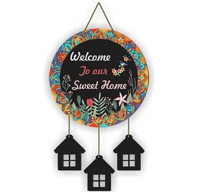 welcome Home wall Hanging 3D House charms,balck Mandala Floral Art