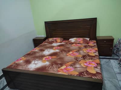 Wooden Bed with Side tables