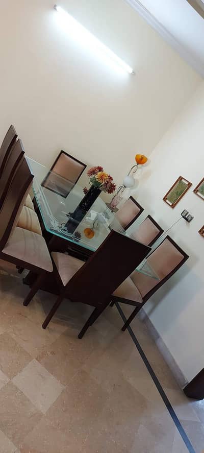 Solid Wood 8-Seater Dining Table with Glass Top