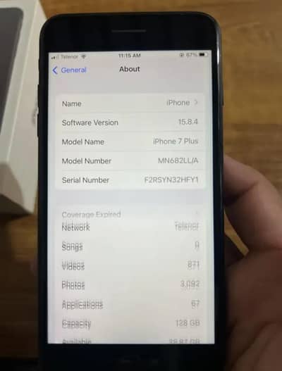 iphone 7 plus 128 gb pta Approved mate black finger ok