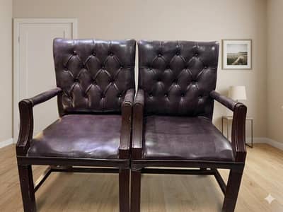 2 Executive Office/Lounge Chairs - Solid Wood & Leatherette