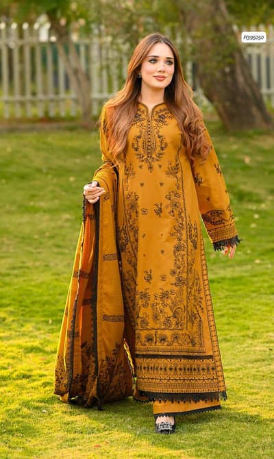 Lawn 3pcs Embroidery Dress, Cash On delivery