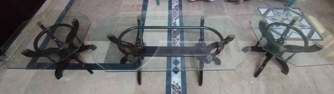 Decorative Wood and Glass Table with 2 side Tables