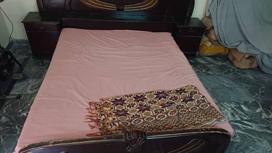 Wooden double  bed set   with side tables