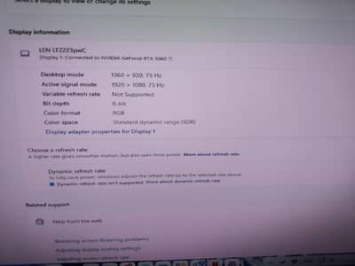 Lenovo Think vision monitor 75hz refresh rate 22 inches