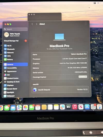 Macbook Pro i7 13-inch, 2019, four thunderbolt 3 ports.