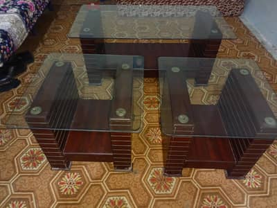 Modern Glass Top Coffee Table Set – 3 Pieces (Center + 2 Side Tables)