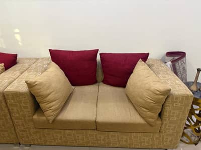 Sofa set table curtains and carpet