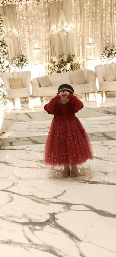 velvet red net frock