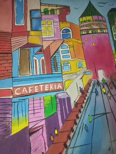Colorful city street handmade artwork