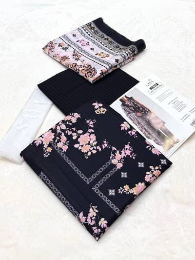 SAYA Original 3 Piece Lawn Suit Black Pink etc- Unstitched - Peshawar