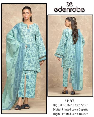 Blue Digital Print Lawn 3Pc Set for Women