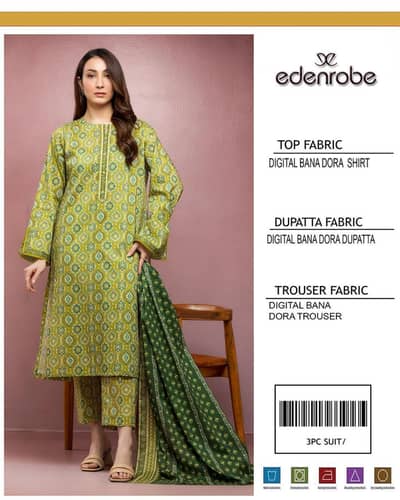 Stylish Green Digital Print 3-Piece Lawn Suit