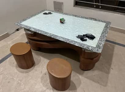 Center Table, Dining Table with Puffies Glass Top (urgent sale)