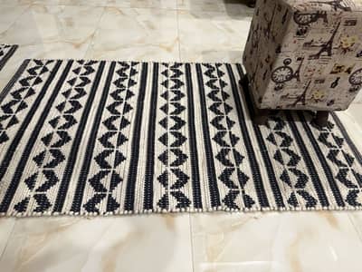 Pair of Black & White Geometric Woven Rugs (Kilim Style)