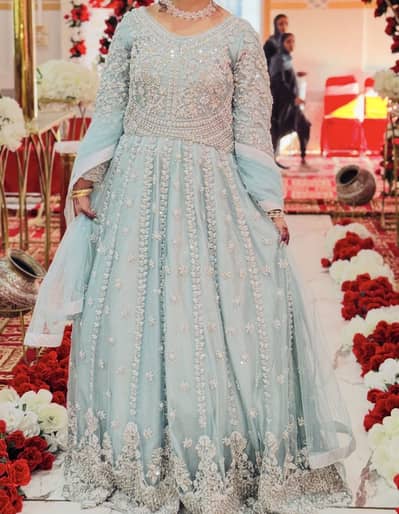 Heavy embroidered light blue maxi-worn once only