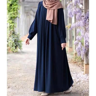 Georgette Plain Abaya U_Neck Zip Side Pockets