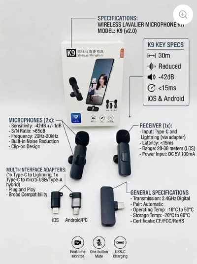 K9 3 in 1 Duel wireless Microphone Type C