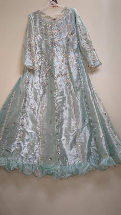 Luxury Ice Blue Maxi Dress with Heavy Handwork