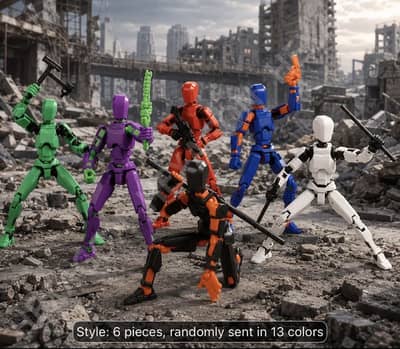6pc movable joint puppet action figure, sent in random colours.