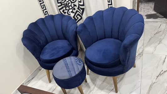 Royal Blue Velvet Sofa Cum Bed Set with 2 Accent Chairs & Ottoman.