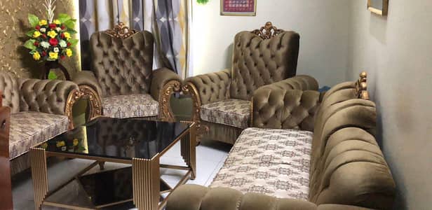 GOLDEN BROWN CROWN 7 seater sofa set
