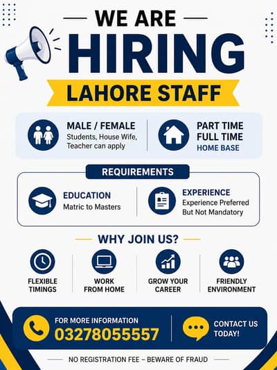 we're hiring for job in Lahore