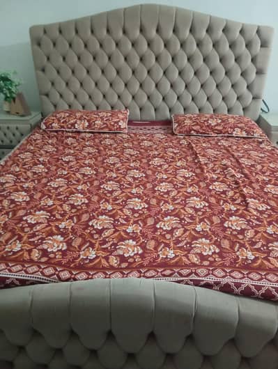 inter wood king bed with dressing and side tables