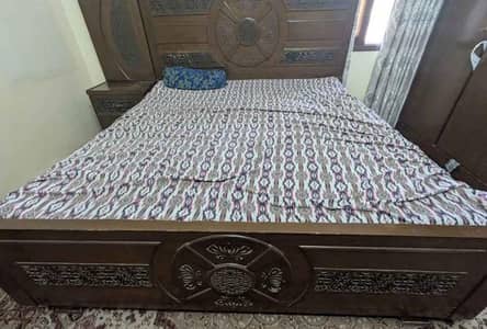 DOUBLE BED WITH MATTRESS & SIDE TABLE