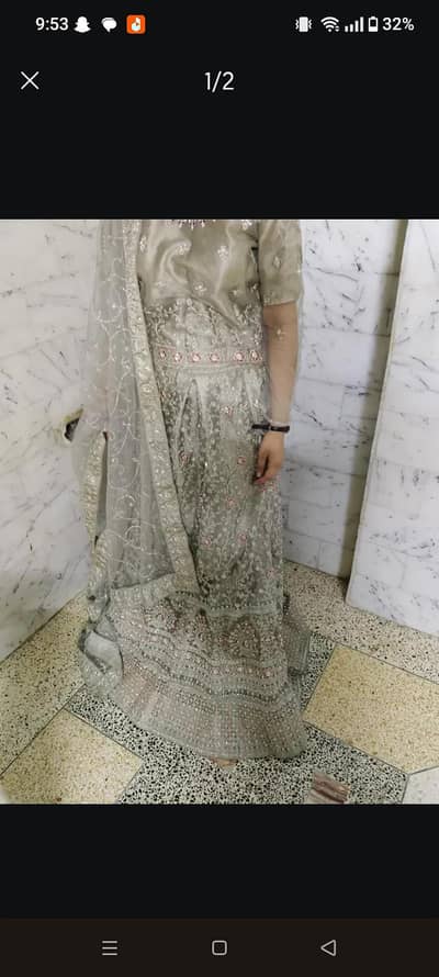 urgent sale - champagne silver bridal sharara - like new RS. 15000