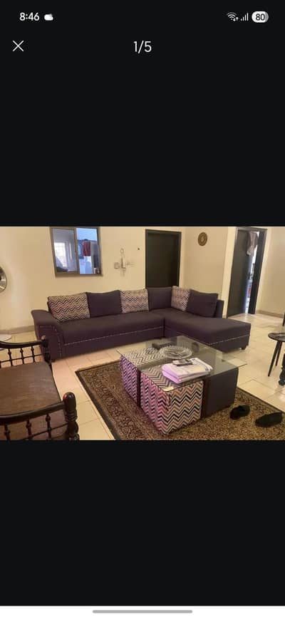 L shape sofa(7 seater) + coffee table +4 stools