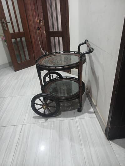 Wooden and glass food serving trolly
