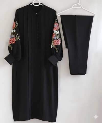Black Embroidered 2-piece Set For Women