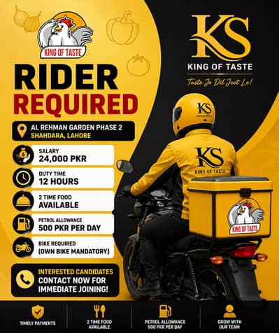 Urgent Hiring Male Rider Jobs in Lahore | Salary 24,000