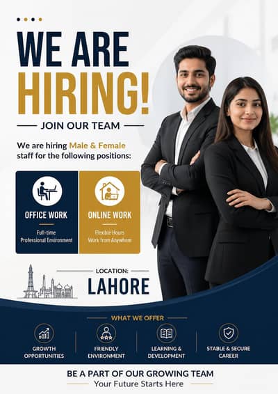 We are Hiring Male or Female for Work