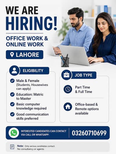 Office & Online Work Jobs Available – Male/Femal