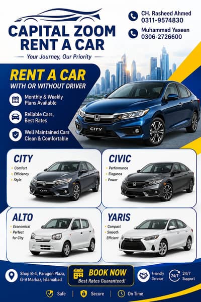 self rent a car/ rent a car islamabad / alto,civic,brv,city for rent