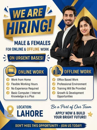 Hiring males and females on urgent bases.