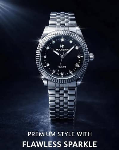 Men's stainless steel chain watch black dial