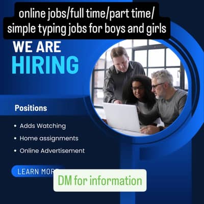 online jobs/full time/part time/simple typing jobs for boys and girls