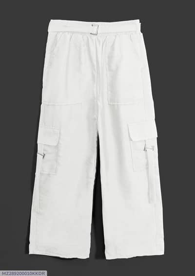 White Cargo Trousers With Pockets And Elastic Waist Delivery  in al