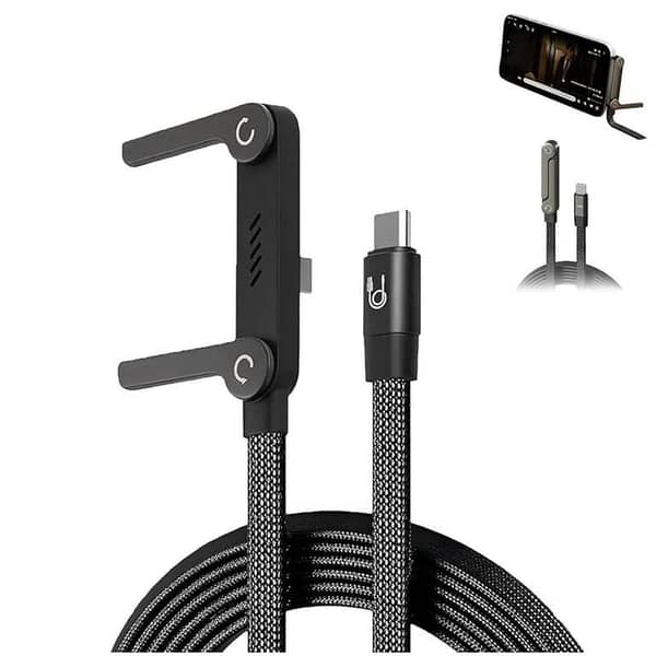 2-in-1 Invisible Holder Charger Cable Type C2C – 240W Fast Charging with Built-in Phone Stand