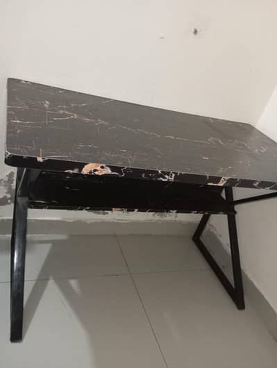 Modern Marble Design Study / Computer Table, Black Metal Frame